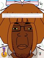 anti_ongezellig award brown_skin clothes fnf_pedo glasses hair map_(pedophile) medal mymy ongezellig pedophile pedophilia peter_scully stink_lines stinky transgender_flag variant:markiplier_soyjak zarty zartycuck // 600x800 // 59.6KB