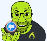 artist:bucephalus_(kiwi_farms) clothes dislike glasses green_skin hand holding_object kiwifarms looking_at_you negrate open_mouth perro_hold series:kiwiperros soyjak sticker stubble subvariant thumbs_down transparent_background tshirt variant:el_perro_rabioso // 820x720 // 59.5KB