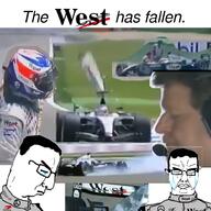 chud clothes crying driver engineer formula_one glasses helmet kimi_raikkonen mclaren mercedes_benz racecar racing smoke suit the_west_has_fallen variant:chudjak west west_mclaren_mercedes // 1000x1000 // 604.6KB