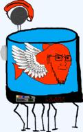 anger_mark animal closed_mouth fish fish_tank glasses incomprehensible_woahjack leg machine orange_eyes orange_skin robot satellite_dish soyjak stubble variant:soyak water wing // 844x1339 // 246.5KB