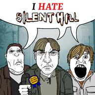 accesory award badge blond closed_mouth clothes ear hair hand harry_mason heather_mason holding_object i_hate jacket james_sunderland knuckles nails open_eyes open_mouth pipe pocket shirts silent_hill subvariant:science_lover subvariant:science_lover2 text text_bubble three tshirt variant:markiplier_soyjak variant:markiplier_soyjak2 vest video_game // 4000x4000 // 8.0MB