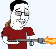 fire flamethrower glasses red_shirt smile variant:chudjak // 1369x1195 // 37.3KB