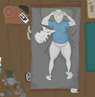 animal anthro bald bed bedroom boykissersilly_cat closed_eyes closed_mouth clothes ear eyebrows face feet_showing foot full_body furry glasses hair laying_down phone sleeping stubble subvariant:pol_face variant:bernd variant:chudjak white_skin // 1902x1937 // 2.8MB