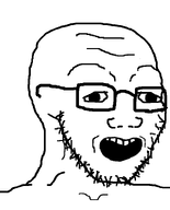 bald eyebrows forehead_lines glasses happy neck open_mouth retard retarded smile soyjak stubble teeth template variant:soyak // 644x800 // 6.9KB