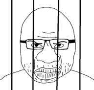 angry big_nose closed_mouth frown glasses jail prisoner soyjak stubble variant:quanjak // 621x596 // 52.6KB