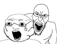2soyjaks angry glasses open_mouth soyjak spade stubble tattoo variant:angry_soyjak variant:roundjak // 1179x903 // 96.9KB