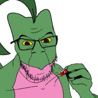 brown_eyes bug eat_the_bugs gecko glasses grovyle hoenn lizard pokemon pokemon_rse scalie stubble variant:feraljak yellow_sclera // 1000x1000 // 92.8KB