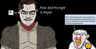2soyjaks a10_eyes aryan august award beige_skin bloodshot_eyes brown_hair clothes ear fear_and_hunger front_facing glasses hair lips mustache seething stubble subvariant:feralrage subvariant:muscular_chud unbothered variant:chudjak variant:feraljak video_game // 1776x913 // 251.2KB