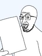 aliased arm body glasses holding_object looking_at_you open_mouth paper soyjak stubble tongue transparent_background variant:paperjak // 640x853 // 13.1KB