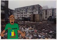 arm black_skin brown_skin clothes country doomer flag glasses guard gypsy hand irl_background iron missing_teeth moldova nigger open_mouth pointing romania shitskin soyjak stubble subhuman text trash tshirt variant:shirtjak // 799x559 // 590.5KB