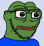 animal blue_shirt closed_mouth clothes frog glasses green_skin hair lips neutral no_eyebrows no_nose pepe soyjak stubble variant:soyak // 603x628 // 22.6KB