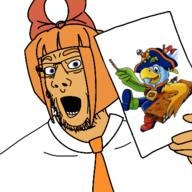 blue_eyes dyed_hair glasses kapitein_koek mymy_(ongezellig) ongezellig open_mouth orange_skin soyjak stubble variant:comicjak // 400x400 // 99.7KB