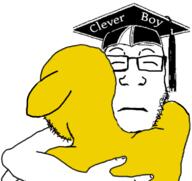 clever_boy clothes dog graduate_cap hat hugging janny variant:markiplier_soyjak variant:soyak wholesome // 788x744 // 176.5KB