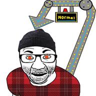 5_o_clock_shadow arrow beanie clothes flannel glasses lights lumberjack monochrome normal orange_eyes pointing red_shirt reddit stubble text variant:el_perro_rabioso // 680x680 // 80.8KB