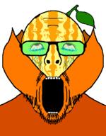 bloodshot_eyes crying food froot fruit glasses gore open_mouth orange_skin stubble variant:flartson // 410x524 // 17.1KB