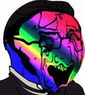 beard bloodshot_eyes clothes colorful crying deformed glasses hair max_stirner open_mouth soyjak stubble variant:soyak // 1080x1205 // 1.0MB