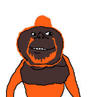 animal ape arm beard ginger hair hairy monkey orange_hair orangutan series:animaljaks smile soyjak stubble variant:impish_soyak_ears // 256x256 // 21.7KB
