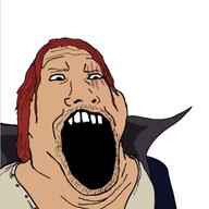 anime clothes coat one_piece open_mouth red_hair scar shanks_(one_piece) soyjak stubble variant:markiplier_soyjak2 // 519x518 // 85.9KB