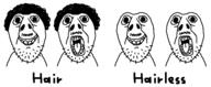 bald balding hair hairless looking_at_you mustache open_mouth redraw smile soyjak stubble subvariant:brunetto template text variant:bernd white_skin // 586x241 // 11.0KB