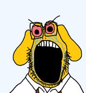 angry bloodshot_eyes clothes crying dog ear eyebrows janny open_mouth poopson soyjak stubble variant:rarejak white_shirt yellow_skin // 600x650 // 21.1KB