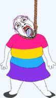 ack crying full_body glasses pansexual purple_hair rope skirt stubble yellow_teeth // 1177x2048 // 474.0KB