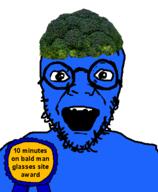 award blue_skin broccoli glasses nose open_mouth smile stubble variant:fluxjak zoomer // 355x432 // 58.7KB