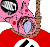 ack bloodshot_eyes clothes crying flag flag:nazi_germany glasses hair hanging mustache nazism open_mouth pol_(4chan) politics rope soyjak subvariant:chudjak_front suicide swastika tongue variant:chudjak yellow_teeth // 768x719 // 335.6KB
