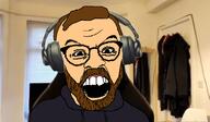 angry balding beard chud_logic clothes combover door glasses headphones hoodie irl_background merge mirror open_mouth soyjak streamer variant:feraljak variant:its_out_get_in_here white_skin window // 1000x581 // 328.8KB