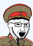 cap clothes communism glasses hammer_and_sickle hat kgb necktie soyjak star stubble uniform variant:soyak // 785x1079 // 221.7KB