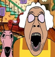 2soyjaks cartoon cartoon_network clothes courage_the_cowardly_dog dog female glasses muriel_bagge old open_mouth variant:bernd variant:dogjak white_hair // 342x356 // 91.0KB