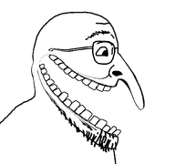 bald beard crooked_teeth fixed glasses long_nose open_mouth series:sidejaks side_profile side_view smile soyjak stubble subvariant:bernd_side teethtongue transparent_background variant:bernd // 1200x1125 // 110.8KB