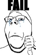 crying fail glasses hand sad soyjak stubble subvariant:wholesome_soyjak text thumbs_down variant:gapejak // 600x900 // 80.9KB
