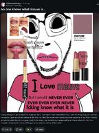 clothes glasses lipstick makeup meta:not_oc reddit screenshot stubble subvariant:hydrocephason tshirt variant:cobson // 739x982 // 670.0KB