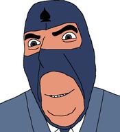 balaclava bbc blue blue_team closed_mouth clothes mask necktie queen_of_spades smile smirk smug soyjak spy spy_(tf2) suit tattoo team_fortress_2 valve variant:cobson video_game white_skin // 419x460 // 44.1KB