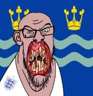 angry animal british cambridgeshire crown distorted ear england flag flag:cambridgeshire flower glasses hair irl lion open_mouth plant rotten_teeth soyjak stubble teeth united_kingdom variant:feraljak white_skin yellow_teeth you_were_one_i_ker // 1048x1081 // 375.6KB