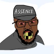 ascence_(user) beard black_skin bloodshot_eyes brown_eyes cap clenched_teeth closed_mouth clothes glasses hat missing_teeth mustache soyjak speech_bubble speech_bubble_empty t50_eyes variant:feraljak yellow_teeth // 1000x1000 // 42.6KB