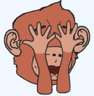 animal arm brown_skin closed_mouth ear emoticon grin hand monkey no_eyes series:animaljaks series:soymoji smile smirk smug soyjak variant:chudjak // 728x744 // 20.9KB
