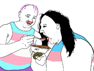 black_hair ear eating fat feeding food holding_object hrt male open_mouth pink_hair slop template tranny transparent_background troon troonella two_soyjaks variant:alicia variant:breadwinner white_skin // 1000x750 // 42.6KB
