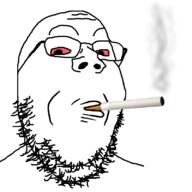 bloodshot_eyes cigarette glasses smoke smoking soyjak stubble variant:gapejak // 800x800 // 110.5KB