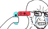 animated arm bloodshot_eyes clenched_teeth crying game_controller glasses gun gun_to_head hand holding_game_controller holding_object imminent_suicide joycon nintendo nintendo_switch shaking soyjak stubble suicide variant:soyak video_game // 463x283 // 1.1MB