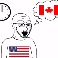 animated canada clock flag:canada flag:united_states glasses open_mouth rent_free soyjak star_(symbol) stubble thought_bubble united_states variant:soyak // 600x450 // 2.6MB
