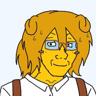 06eb blushing cute dog ear femjanny glasses hair janny orange_hair overalls soyjak sweating transparent_background unsure variant:soyak yellow_skin // 1000x1000 // 32.9KB