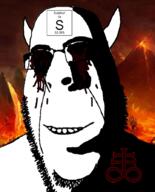 brimstone chemistry creepy demon element evil glasses hell horn ominous pun shadow smile soyjak stubble subvariant:hornyson sulfur sulphur text variant:cobson // 721x891 // 334.7KB