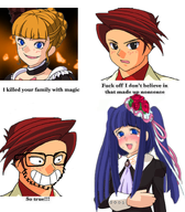 beatrice clothes furudo_erika glasses hair red_hair so_true soy_parody stubble teeth umineko ushiromiya_battler variant:soyak // 677x776 // 477.8KB