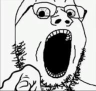 animated bowling_ball bowling_pin crying glasses open_mouth pointing pointing_at_viewer red_eyes say_the_line stubble variant:gapejak variant:impish_soyak_ears variant:soyak video voiceover // 378x360, 16.5s // 178.2KB