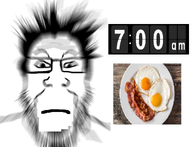 bacon breakfast breakfast_for_dinner closed_mouth egg food glasses hair motion_blur neutral number soyjak stubble text variant:markiplier_soyjak // 1042x800 // 673.6KB