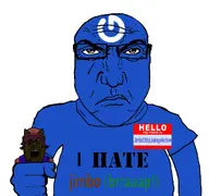 2soyjaks black_skin blue_shirt blue_skin clothes glasses gravatar hat hello_my_name_is_(sticker) holding_soyjak i_hate jimbo_(namefag) jimbo_(user) jimboclittyleakagearchive_(namefag) meta:namefags oneshot open_mouth punisher_face subvariant:science_lover text variant:alicia variant:markiplier_soyjak yellow_teeth // 1043x978 // 231.9KB