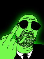beard central_intelligence_agency glasses glowing green_skin middle_finger smile sunglasses tuxedo vape variant:daedaluson // 472x629 // 38.4KB