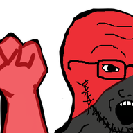 anarcho-communism arm bald communism fist flag flag:anarcho-communism glasses hand open_mouth politics soyjak stubble variant:soyak // 578x346 // 37.8KB