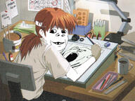 2soyjaks anime artist baby book calendar chair coffee deformed desk desk_lamp drawing ear eraser female fingerless_glove glove headband holding_object inkwell japanese_text lamp mug neon_genesis_evangelion open_mouth pen pencil ponytail ruler sitting smile souryuu_asuka_langley soyjak stubble subvariant:nathaniel text tissue tissue_box variant:gapejak variant:impish_soyak_ears white_shirt // 625x469 // 500.1KB